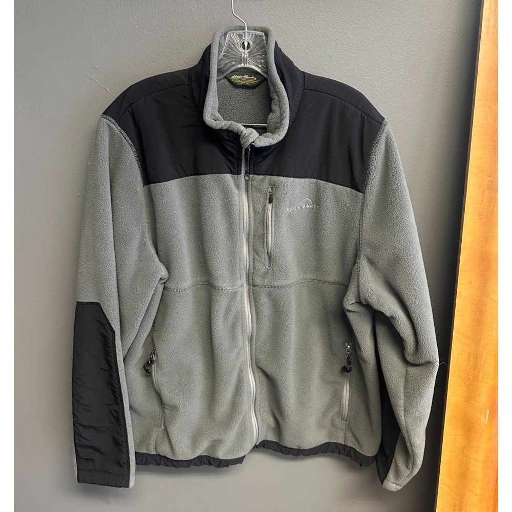 Eddie‎ Bauer Jacket Men's Size L Full Zip Gray Fleece Outdoor Black Coat Rugged